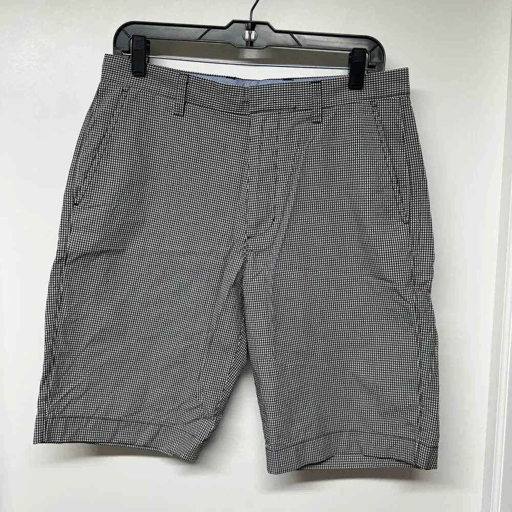 J.Crew Mens Black White Gingham Checkered Shorts Size 31 Inseam 10